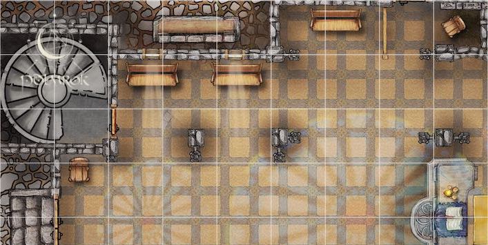 Plan lokacji: katedra i opactwo Jedynego boga w Gradzie. Rzut parteru.